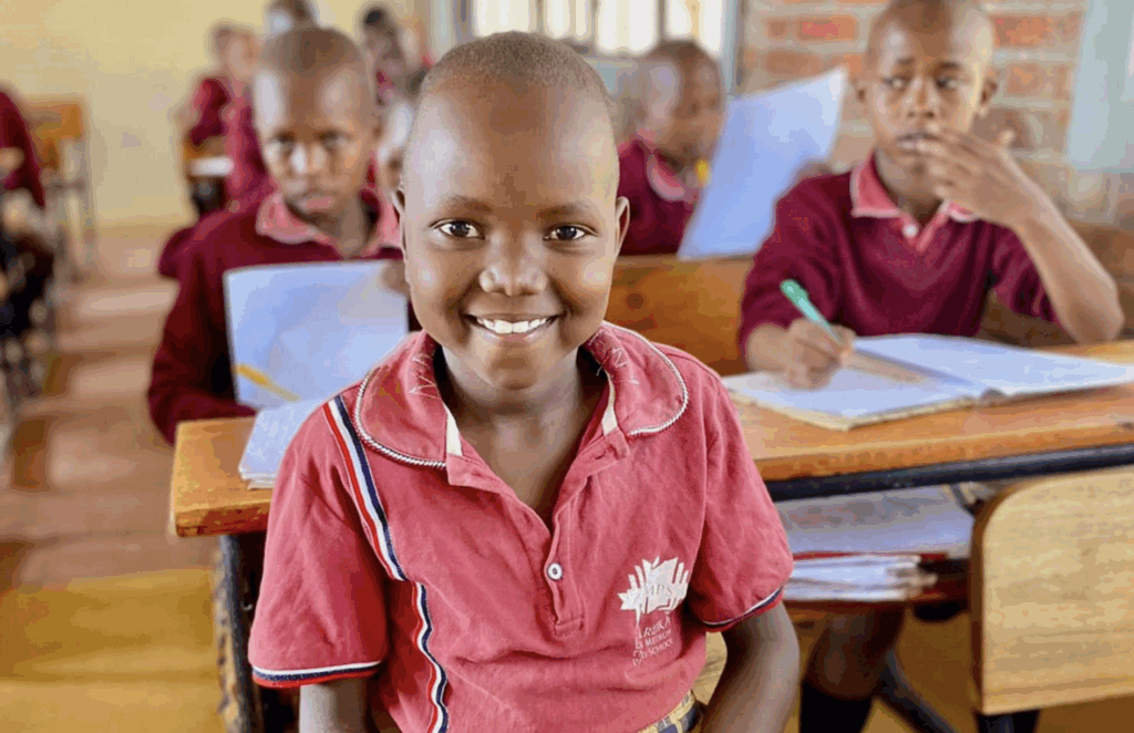 Students seated at desks in a classroom
