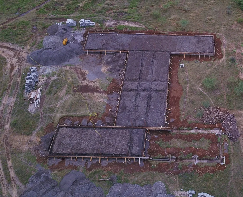 Aerial view of the new boys dormitory under construction
